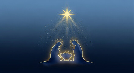 Holy family celebrating christmas nativity scene under star