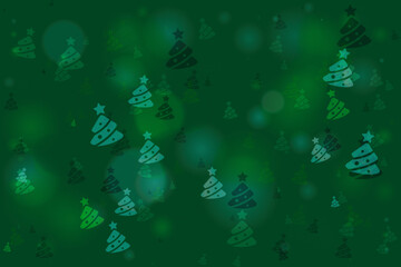 Abstract Christmas Tree Pattern Background with Bokeh Lights in Shades of Green and Blue for Holiday Season
