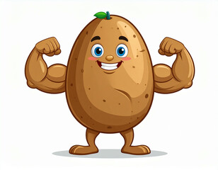 A cartoon potato character flexing its muscular arms, showing strength and confidence.