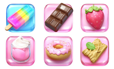 Colorful Dessert Icons with Ice Cream and Sweets on Transparent Background