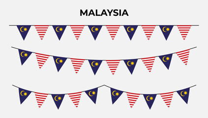 Malaysia Flag Triangle Bunting Garland for Independence Day, Malaysian Merdeka Celebration Pennants with Jalur gemilang Design © NQreAtive Studio
