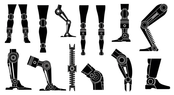 Collection of Robotic Leg Prosthetics in Silhouette Style.