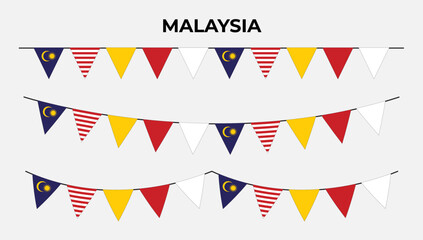 Obraz premium Malaysia Flag Triangle Bunting Garland with Colorful Pennants for Merdeka Day, Malaysian Independence Celebration Decoration Elements
