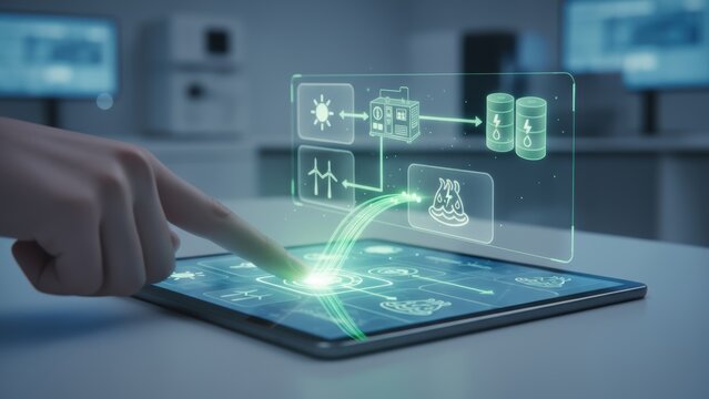 Hydrogen Fuel Future Energy Interactive digital interface showcasing data visualization and technology concepts.