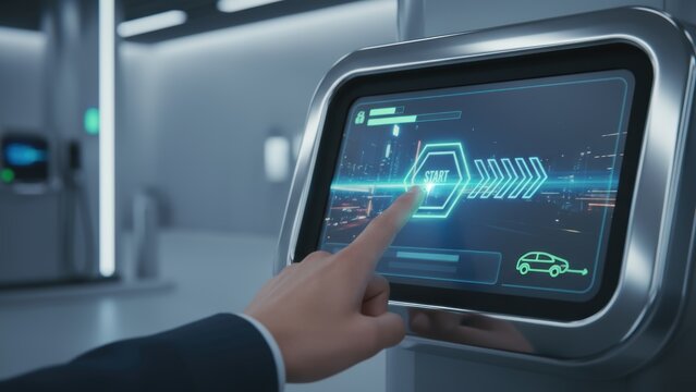 Hydrogen Fuel Future Energy Interactive touchscreen interface for modern technology and car control.