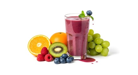 Healthy Smoothie and Fresh Fruits islolated on white background