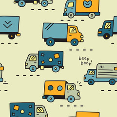 Naklejka premium truck seamless pattern for kids products 
