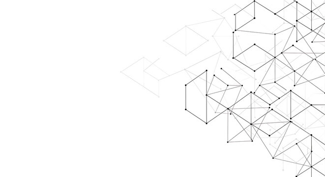 Black geometric network pattern with nodes on white background abstract connection