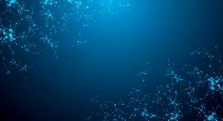 Abstract blue network of glowing dots and lines on dark background image