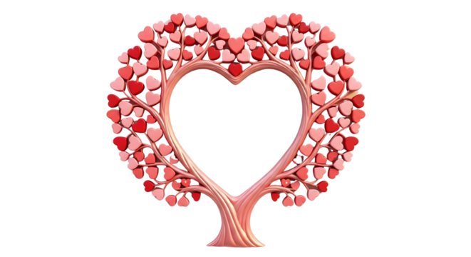 Romantic 3D Love Tree forming a heart frame design element on white background