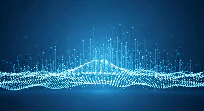 Abstract blue digital wave with glowing particles and light streaks image - Powered by Adobe