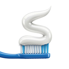 White toothpaste squeezed onto a blue toothbrush isolated on transparent background