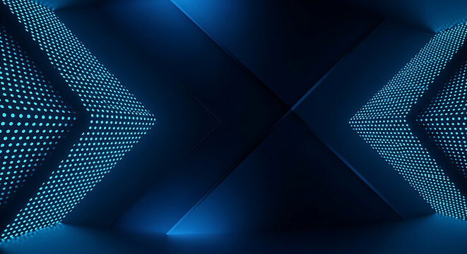 Abstract dark blue geometric shapes with glowing light dots image