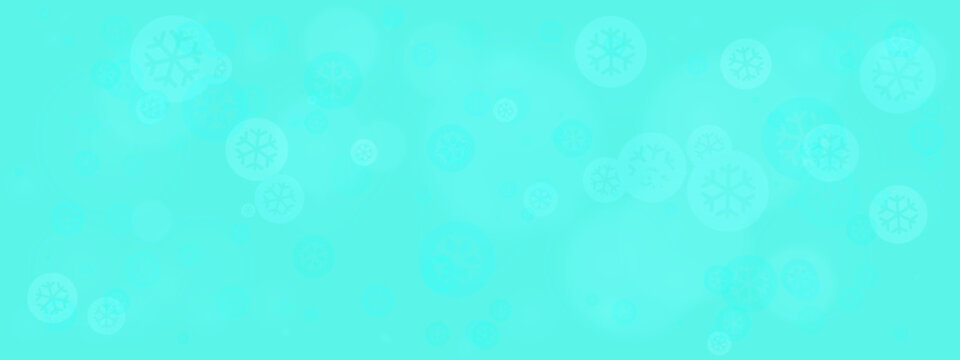 Dreamy cyan background with faint circular snowflake motifs and gentle bokeh blur, perfect for festive winter themes
