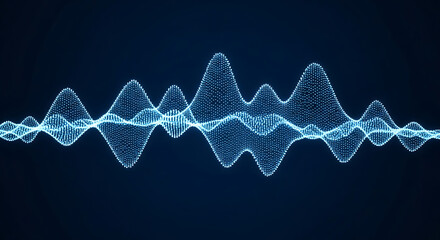 Blue particle waveform on dark background abstract digital sound wave audio bright