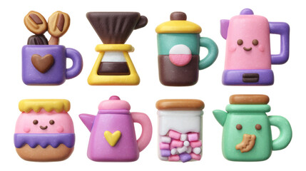 Colorful Collection of Cute Kitchenware and Treats in Playful Art Style