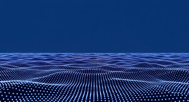 Blue digital wave pattern formed by glowing dots abstract background