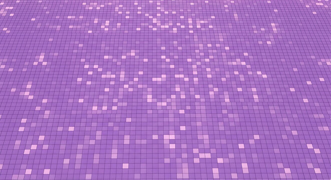 Purple mosaic grid with scattered light squares perspective view pattern