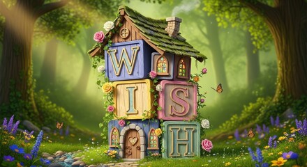 Obraz premium Dreamy wish house in whimsical forest scene with magical ambiance