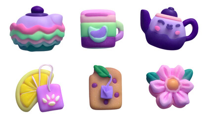 Colorful Collectible Objects in Playful Art Style with Various Shapes and Themes