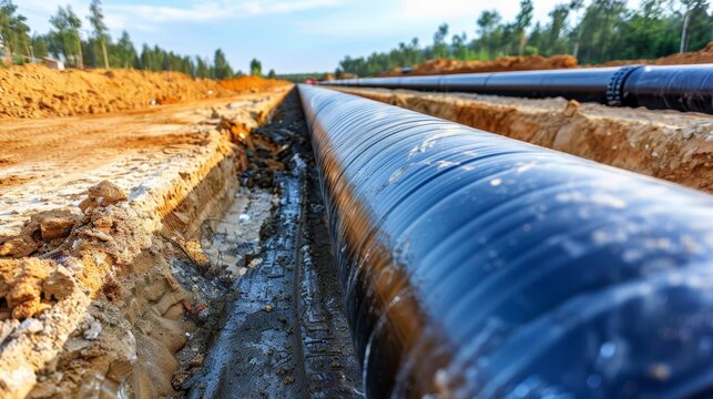 Underground installation of natural gas pipeline using heavy machinery in petrochemical industry