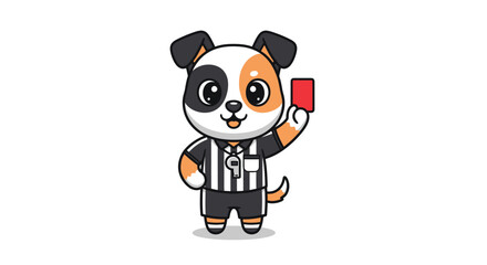 Naklejka premium Cute Puppy Referee Waving Red Card Cartoon Illustration