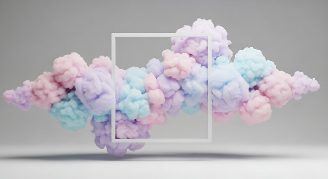 Dreamy pastel smoke swirls elegantly within a clean white frame, creating a serene, ethereal abstract visual for modern design projects.