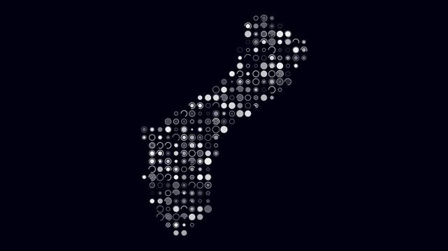 Guam map animation. Shape of the country with pulsating colored dots. Large size circle blocks. Digital style Guam map on dark background. Amazing video.