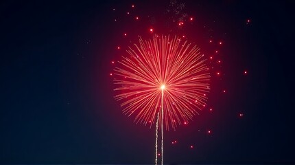 Vibrant Red Firework Explosion in Dark Night Sky – Celebration, Holiday, Pyrotechnic Display