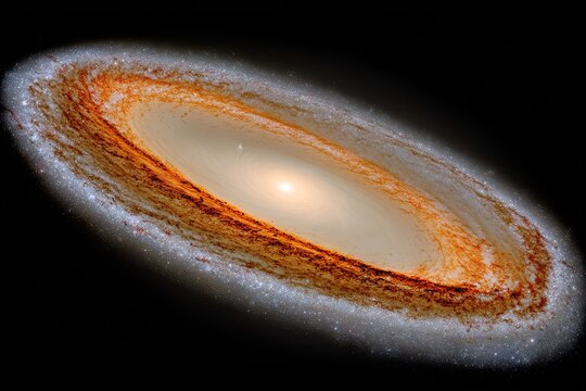 Galaxy tilted, showcasing dust lanes and bright core