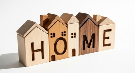 Wooden Toy Houses Spelling Home Symbolizing Family Togetherness and Warmth