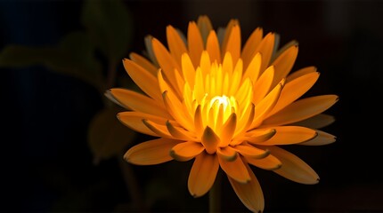Vibrant Glowing Orange Flower on Dark Background  Ethereal Bloom, Illuminated Petals, Nature's Light