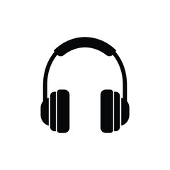 Over-ear headphones vector simple black icon, symbolizing audio, music, listening and sound. Headphones ideal for multimedia interfaces, music apps, audio equipment, podcasting.