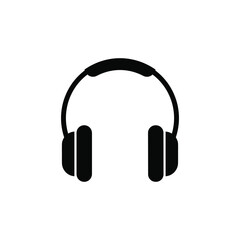Over-ear headphones vector simple black icon, symbolizing audio, music, listening and sound. Headphones ideal for multimedia interfaces, music apps, audio equipment, podcasting.