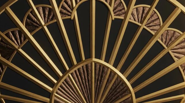 An elegant Art Deco background with a golden fan pattern and beautiful rays of volumetric light