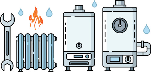 Bathroom Fixtures and Plumbing Tools Icon Set: Faucet, Toilet, Shower, Plunger, Water Heater

Bathroom Fixtures and Plumbing Tools Icon Set: Faucet, Toilet, Shower, Plunger, Water Heater