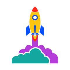 Obraz premium Colorful Flat Rocket Launch Illustration