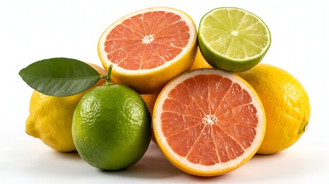A vibrant assortment of fresh citrus fruits, including lemons, limes, and grapefruits - Powered by Adobe