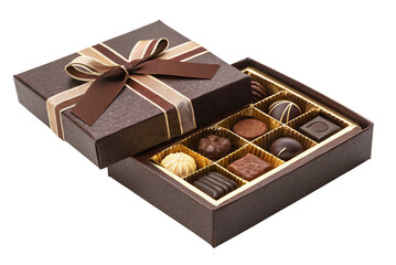  box of chocolate gift with ribbon isolated on white background