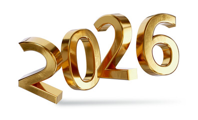 year 2026 golden symbol, 3d-illustration