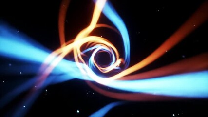 Abstract swirling vortex of blue and orange light trails in deep space. - Powered by Adobe