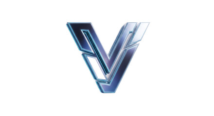 Abstract futuristic letter v design with glowing neon lines on transparent background