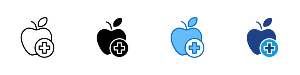 Healthy Food Multiple Style Icon Design Vector - apple with a medical cross, representing nutrition and health care