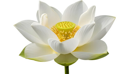 Elegant white lotus flower with yellow center isolated on white representing purity and enlightenment perfect for spa and wellness designs