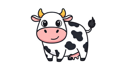Cartoon cow illustration with black and white body on a transparent background