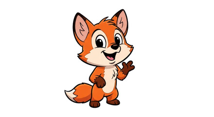 Cartoon fox character waving isolated on transparent background vector illustration