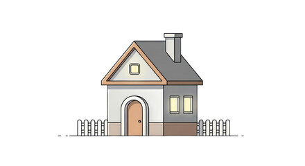 Cartoon house illustration with fence and chimney isolated on transparent background