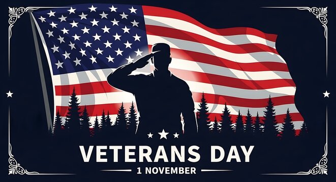 Veterans day salute with american flag and silhouette of soldier - Powered by Adobe