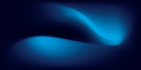 Abstract dark blue background with glowing cyan light waves and a subtle gradient mesh.