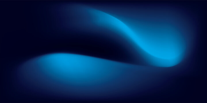 Abstract dark blue background with glowing cyan light waves and a subtle gradient mesh.